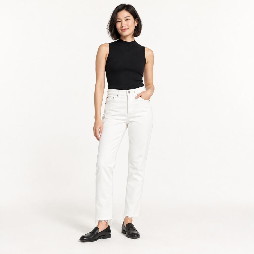 Madewell Perfect Vintage Tapered Leg Tile White Raw Hem Jeans US Women's 26 New